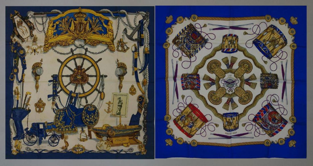 2 Vintage Hermes Silk Scarves Les Tambours & Musee (1 of 3)