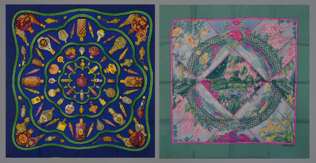 2 Vintage Hermes Silk Scarves, Giverny & Falcon (1 of 3)