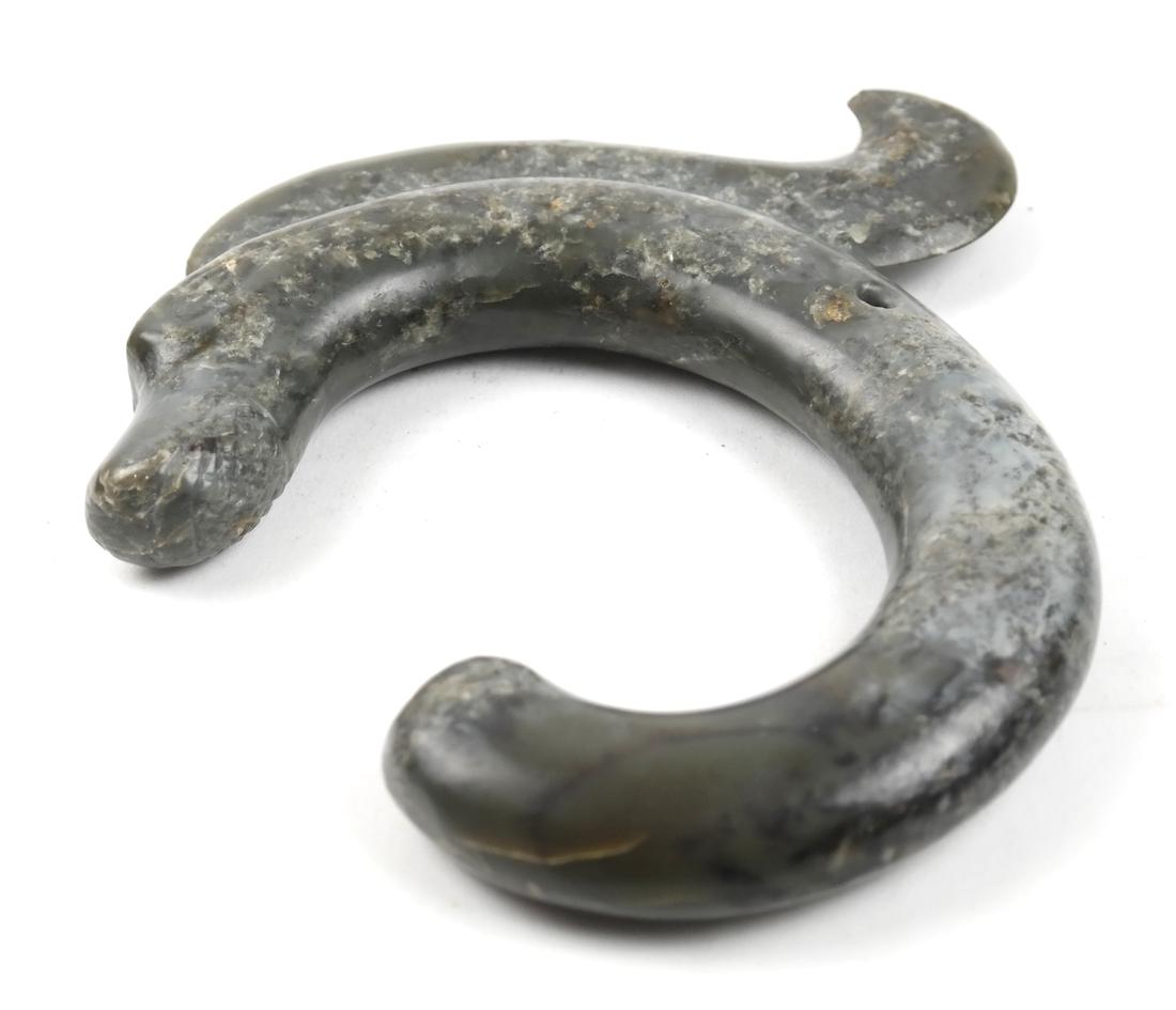 ASIAN MOTTLED OLIVE-GREEN JADE LARGE DRAGON-FORM (1 of 7)