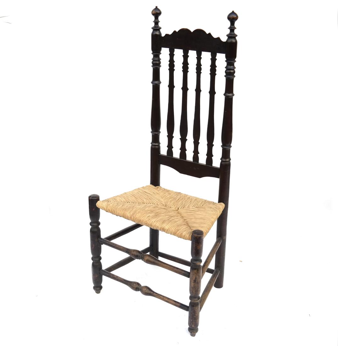 BLACK-PAINTED BANNISTER-BACK SIDE CHAIR, 18TH C (1 of 7)