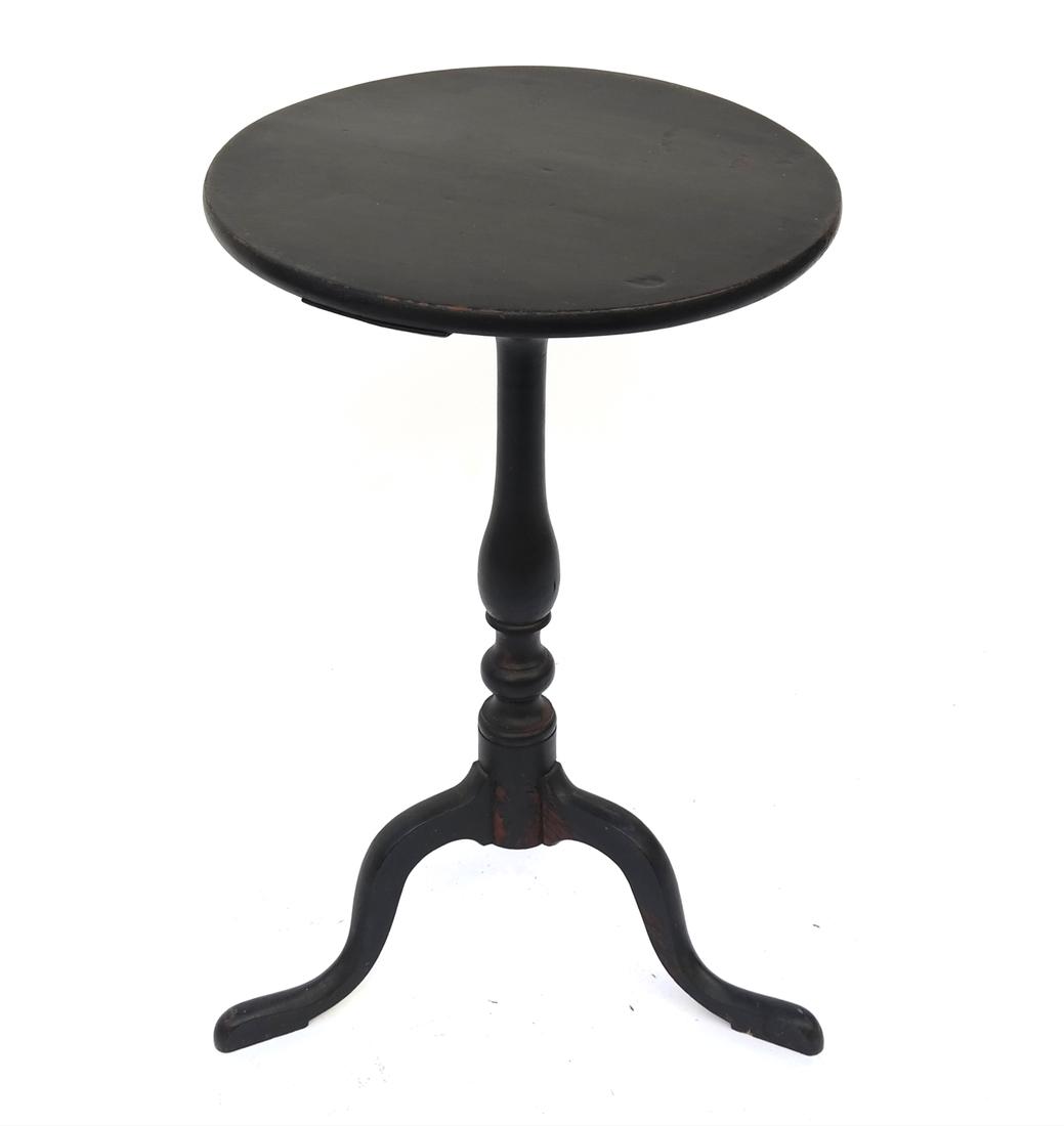 A BLACK-PAINTED TURNED-MAPLE CANDLESTAND NEW ENGLAND, (1 of 6)