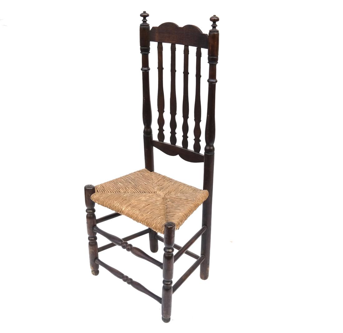 WILLIAM & MARY BANNISTER-BACK RUSH-SEAT CHAIR, 18TH C. (1 of 7)