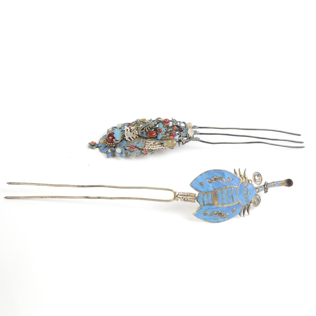 Two Chinese Kingfisher Hairpins (1 of 5)