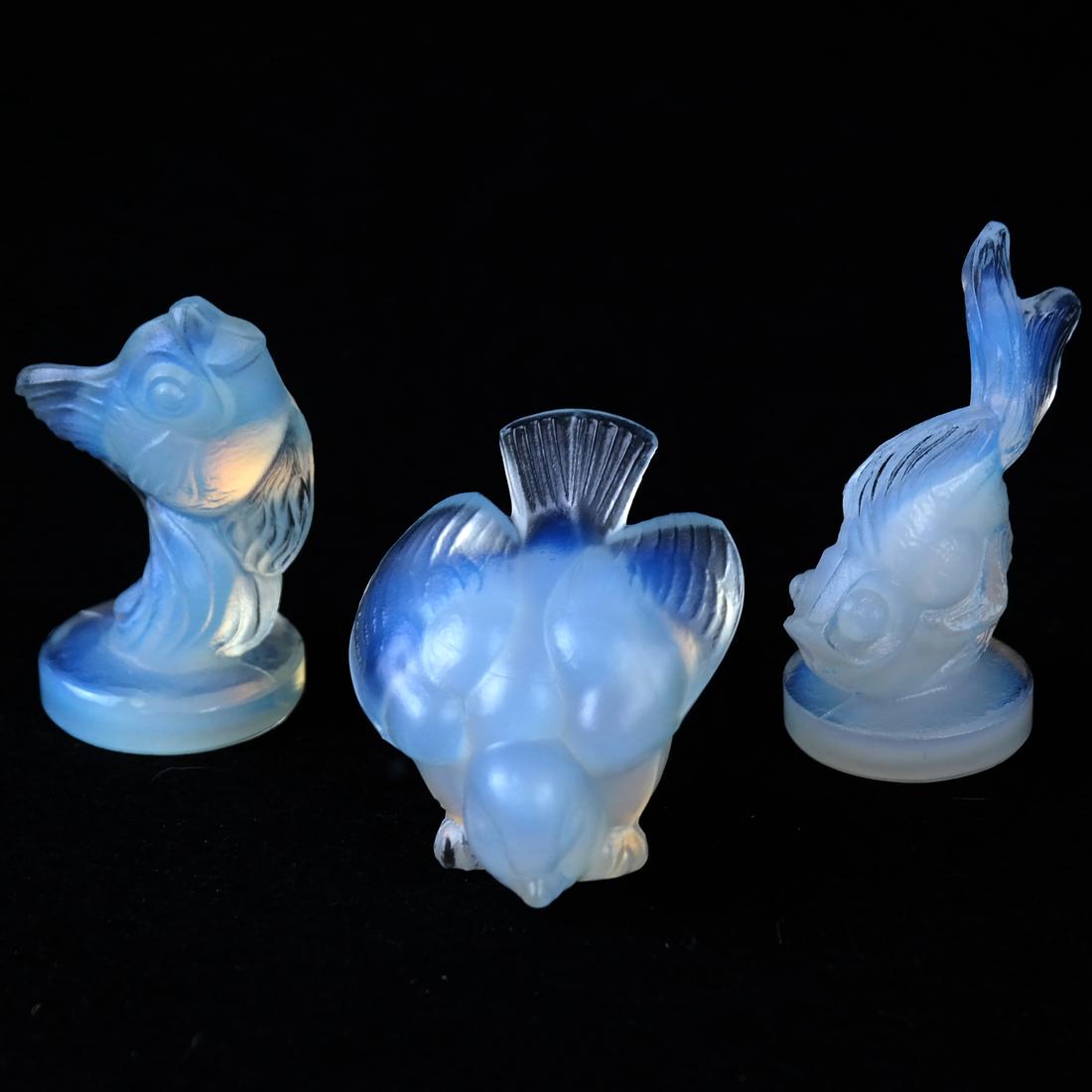 Three Sabino Sculptures: Comprises two Sabino moulded glass fish and a bird. Italy. [1 3/4" - 2 1/2" H]. In good condition.