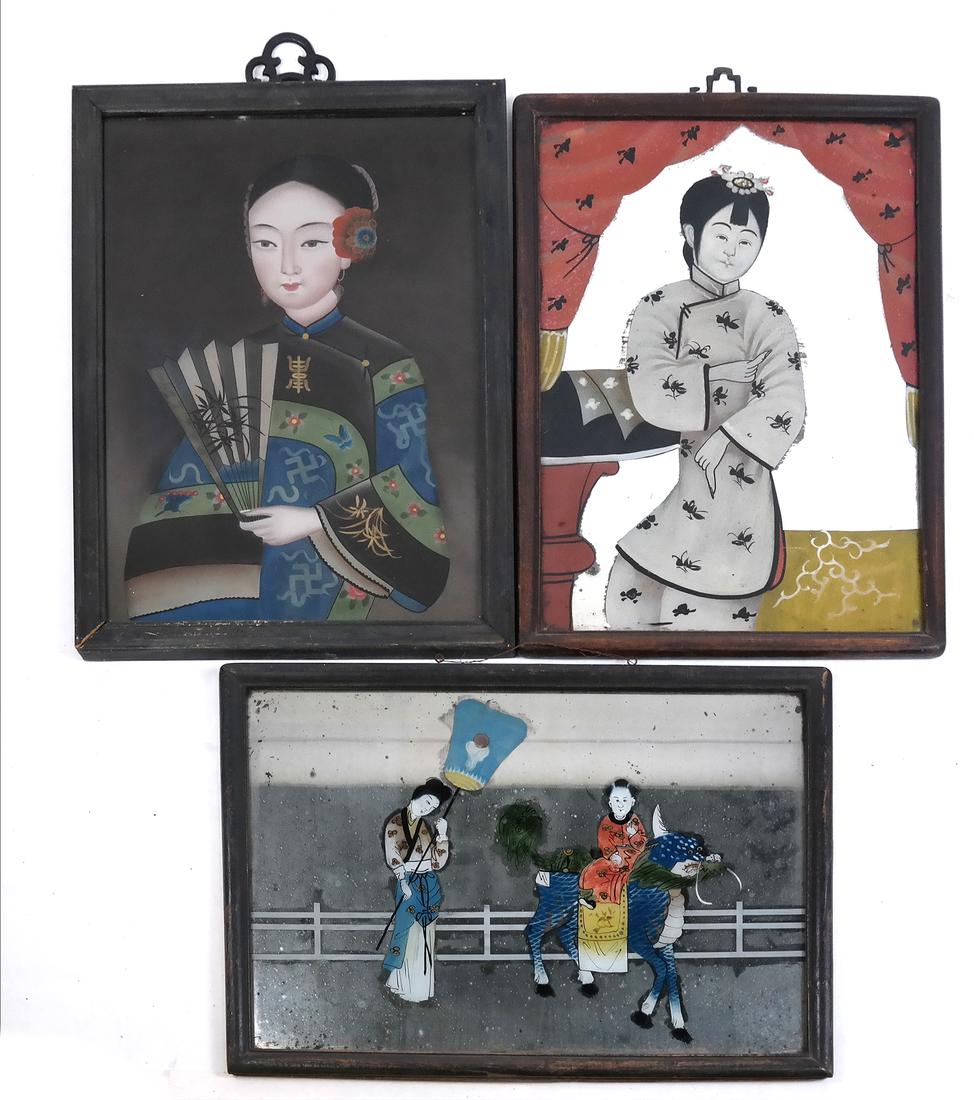 Three Chinese Reverse Glass Paintings (1 of 10)