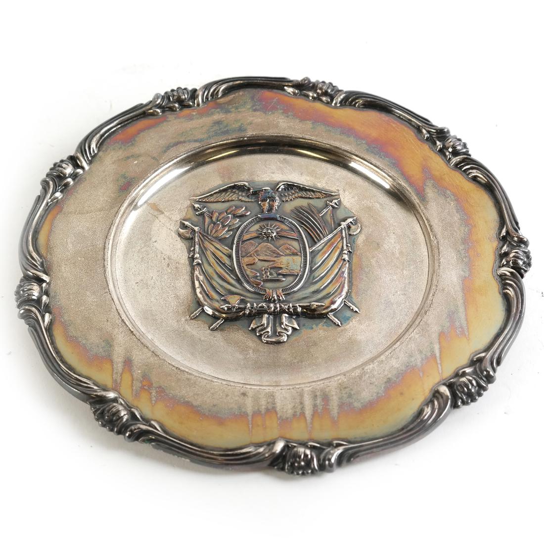 Sterling Silver Coat of Arms: Sterling silver coat of arms with and eagle atop a pyramid. [8 1/2" H].