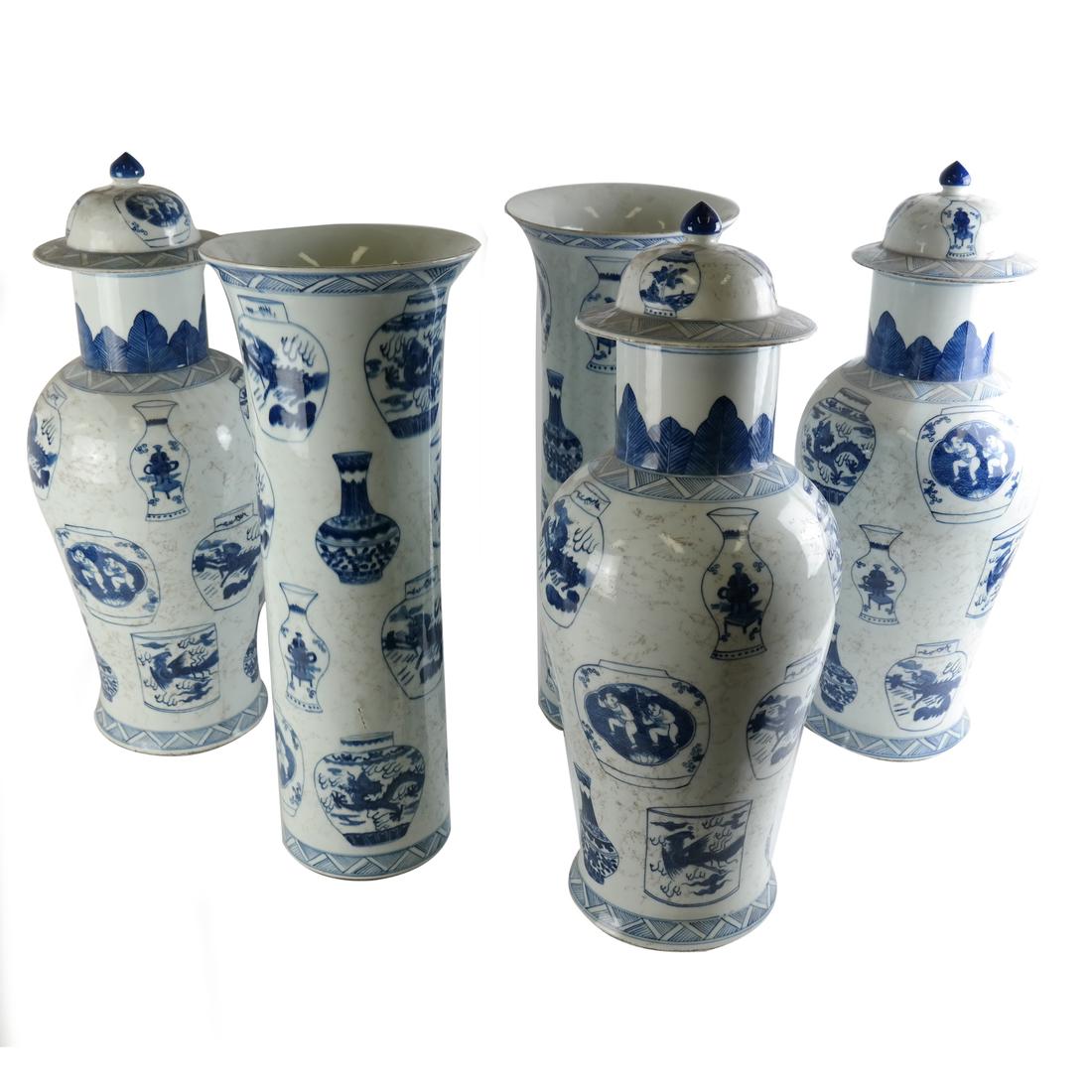 Chinese B/W Porcelain 5-Piece Garniture (1 of 9)