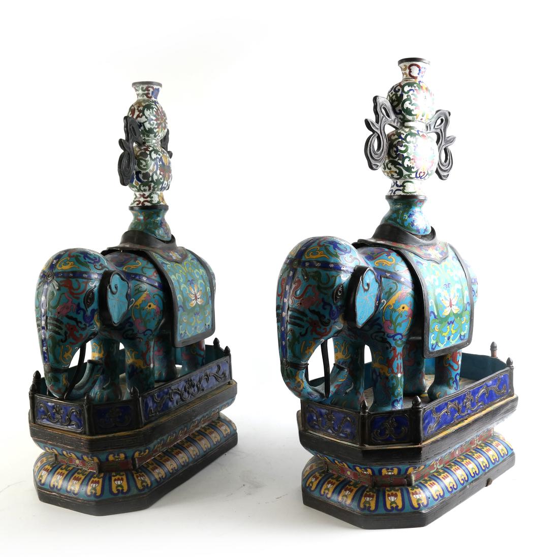 Pr Chinese Cloisonne Elephants with Vase (1 of 9)