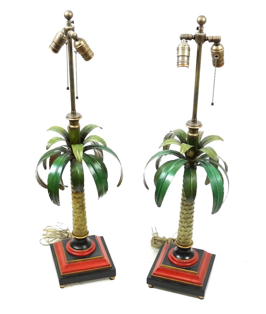 Pair of Tole Palm Tree Lamps (1 of 6)