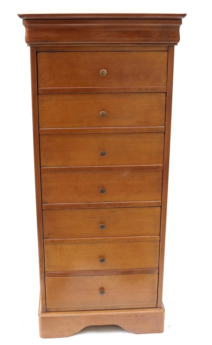 English-Style Semainier: Cherry seven drawer semainier. [24" x 20" x 54" H].