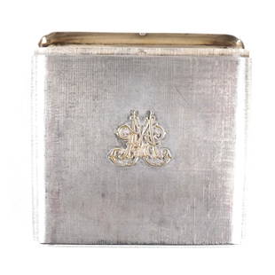 Mario Buccellati, Sterling Silver Cigarette Case: Mario Buccellati (Italian, 1891–1965). Sterling silver cigarette case with gold mounted monogram bearing the trademark "Buccellati Satin Finish." Marked: "M. Buccellati" in the interior of case. App