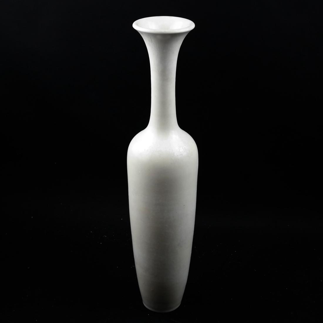 Gunnar Nyland for Rostrand Vase: Having a pinched neck and a flaring, ceramic vase. [14 1/2" H x 3 1/2" Dia].