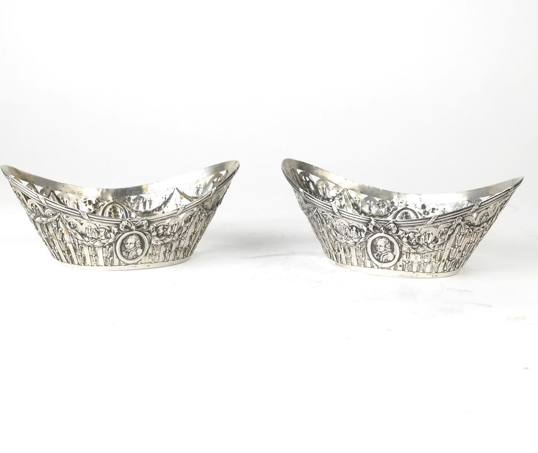 Pair German .800 Silver Oval Bowls (1 of 9)
