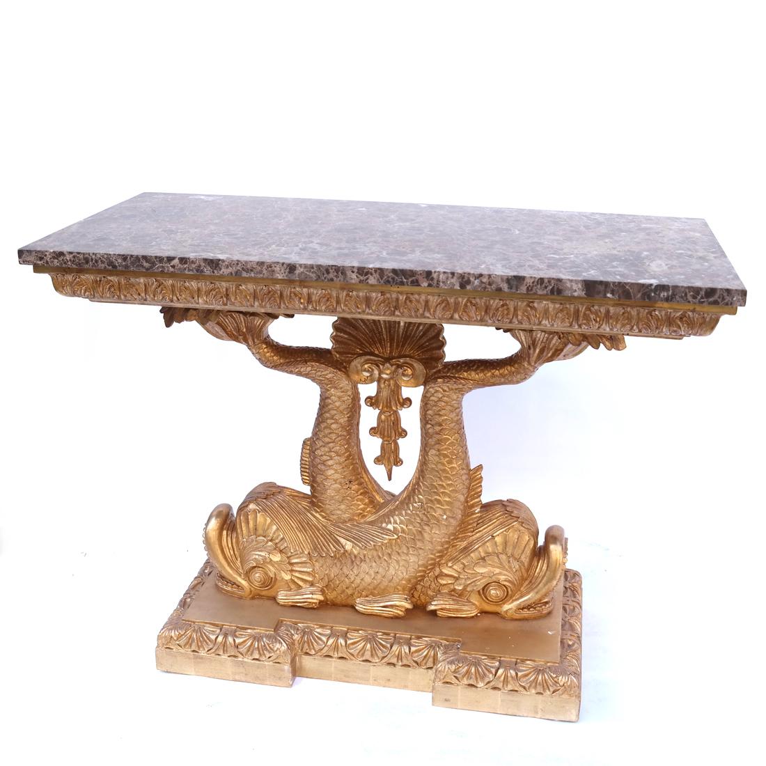 Continental Marble Topped Gilt Wood Dolphin Console (1 of 10)