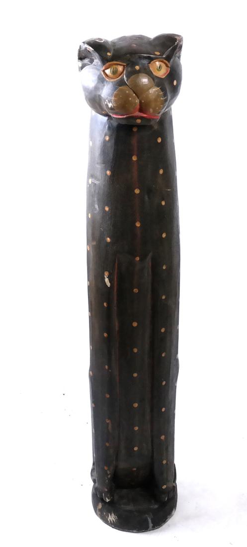 Folk Art-Style Carved Painted Wood Cat (1 of 5)