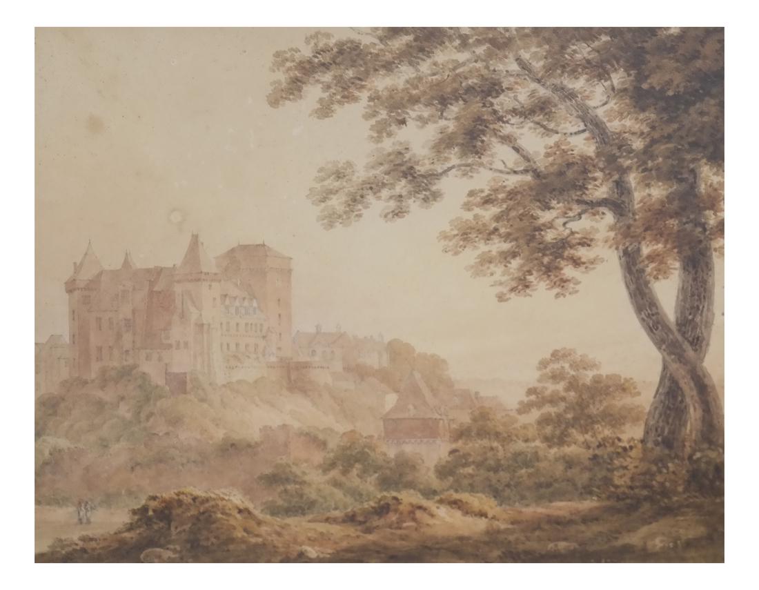 CONTINENTAL SCHOOL (19TH CENTURY): Landscape with Cattle and Figures, watercolor and wash on paper. [8 1/4" x 10 1/4"].
