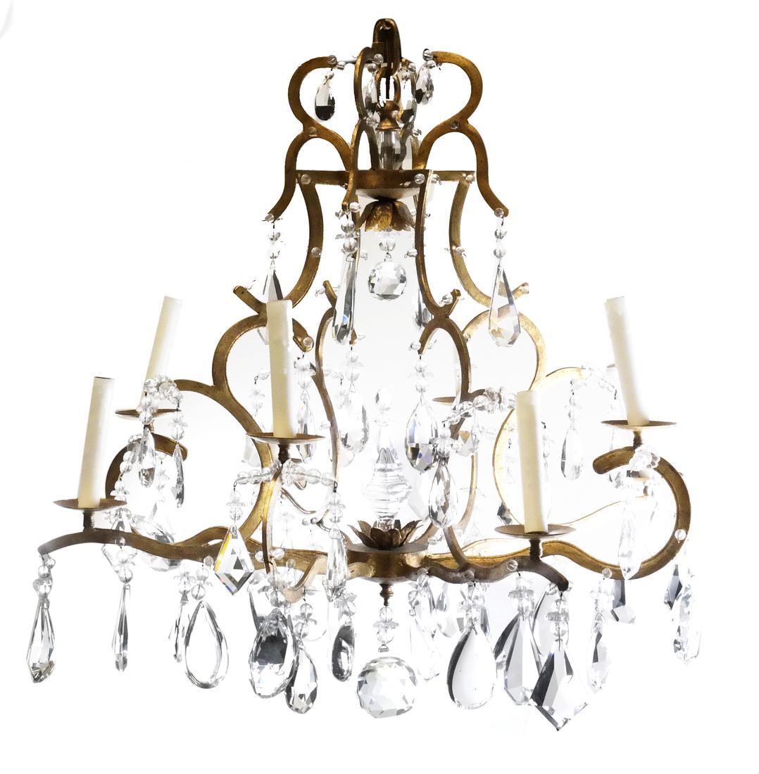Eight-Light Gilt Iron Fixture: 8-light gilt iron fixture. [31" x 30" Dia].