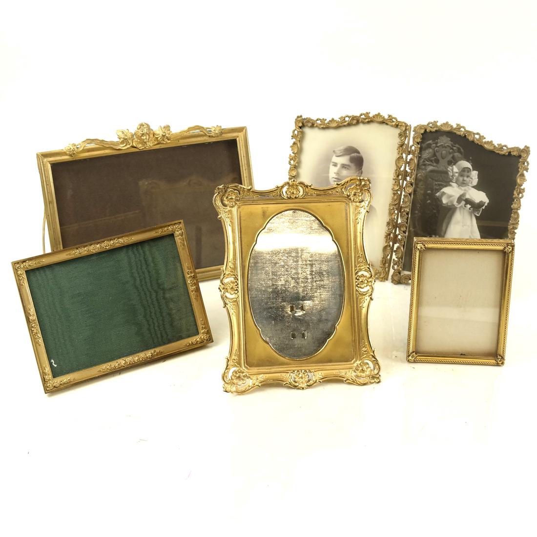 Five Bronze Dore Picture Frames: Five various gilt metal Art Nouveau-style picture frames. [6 1/4" H x 8" W; Double: 9" W].