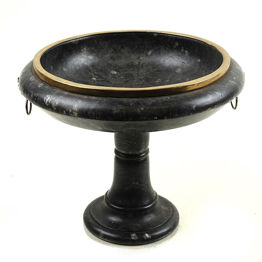 Gilt Metal Black Hardstone Compote: [H: 6 3/4in; Dia: 8in]; With old glue residue at joint of body to tall foot.