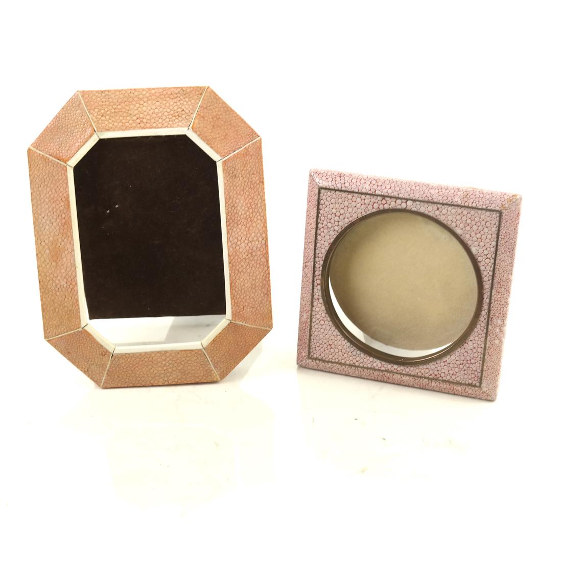 Two Shagreen Photo Frames: Comprises two shagreen photo frames, one octagonal shape, the other square.
