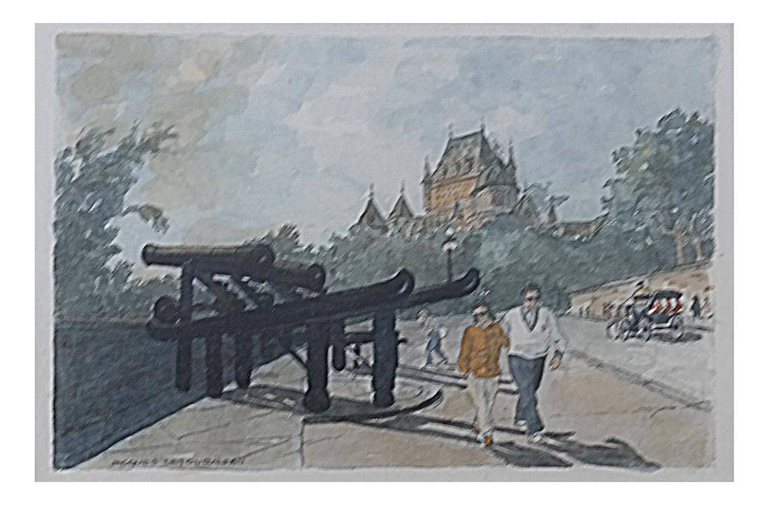 Jacques Letoureau, Park Scene: Framed watercolor depicting figures strolling through a park. Signed lower left. [Art: 7" x 9 1/4"; Frame: 16" x 18 1/4"].