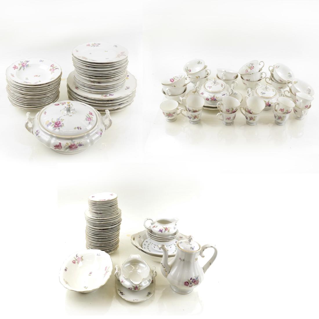Bavarian Porcelain Partial Table Service: Second half 20th century, Norina pattern, each with printed floral sprays and with gilt borders, comprising: 7 dinner plates; 15 assembled soup bowls; 14 salad plates; 7 bread & butter dishes; 16 teac