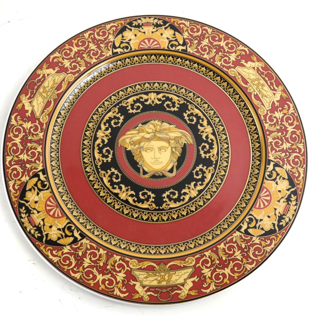 Rosenthal for Versace Porcelain Charger: Rosenthal Porcelain for Versace, Medusa plate/charger with original box. [Dish: 12" Dia; Box: 1" H x 12 3/8" W x 12 3/8"].