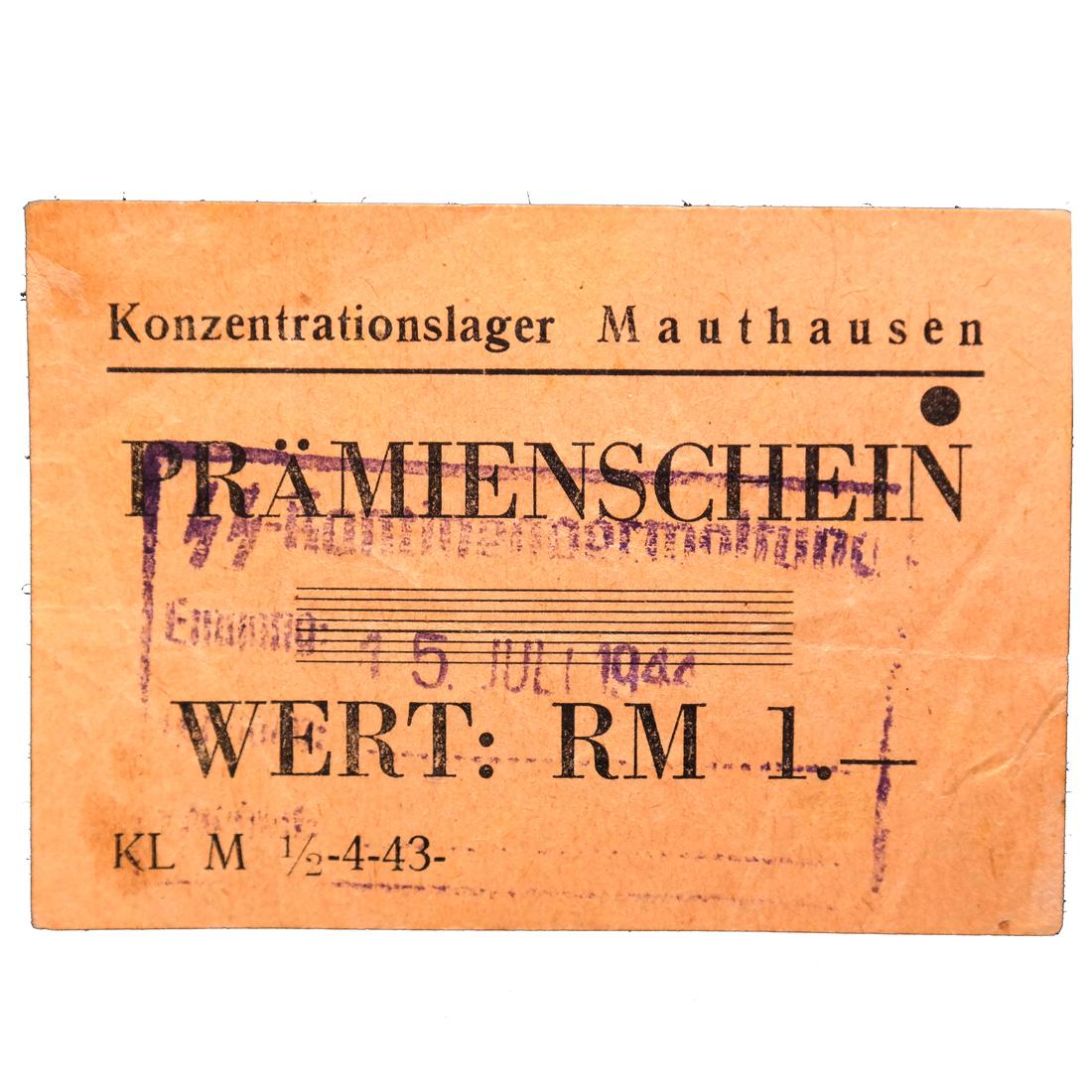 MAUTHAUSEN CONCENTRATION CAMP 1RM COUPON/NOTE (1 of 5)