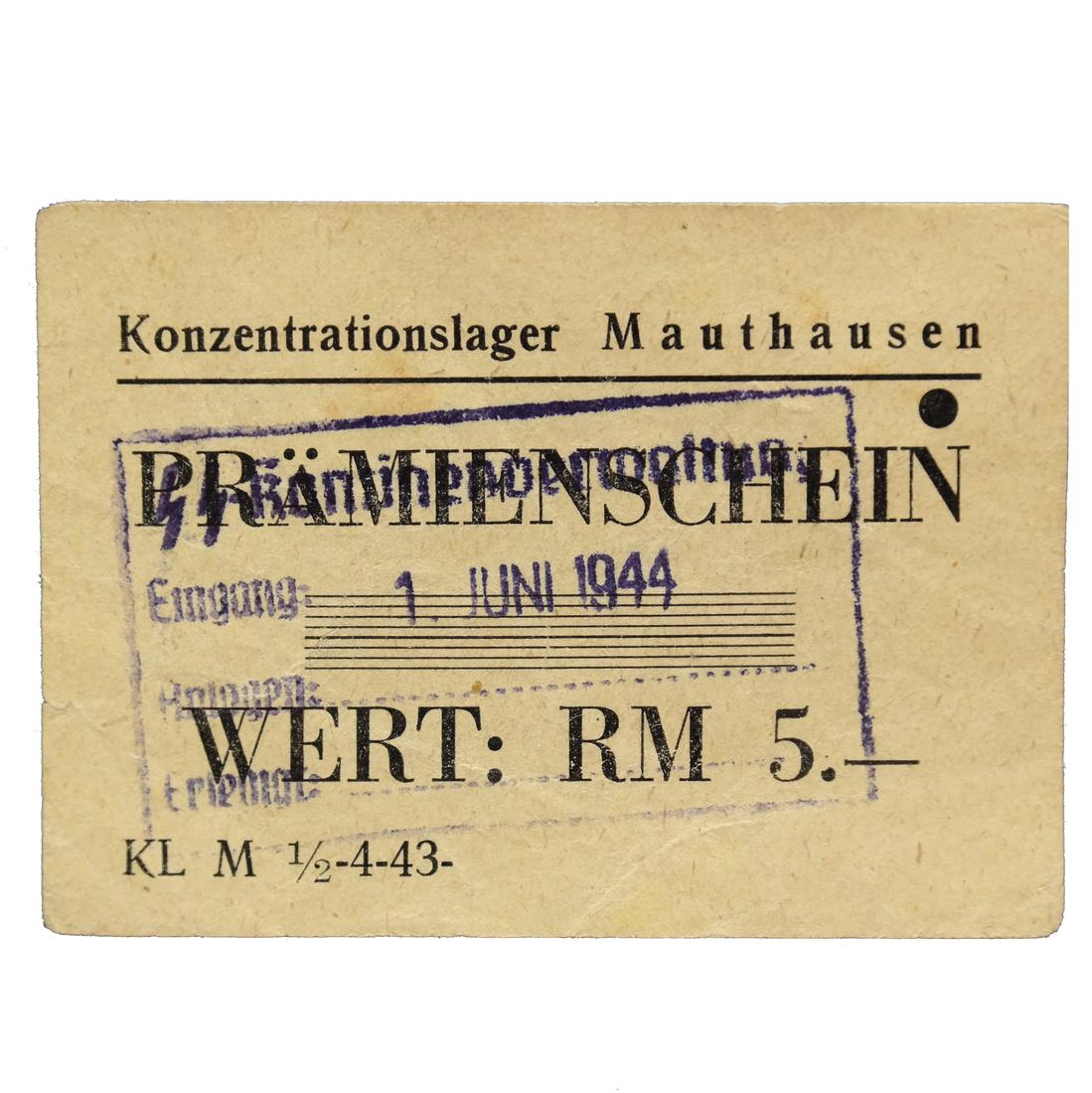 MAUTHAUSEN CONCENTRATION CAMP 5RM COUPON/NOTE (1 of 4)