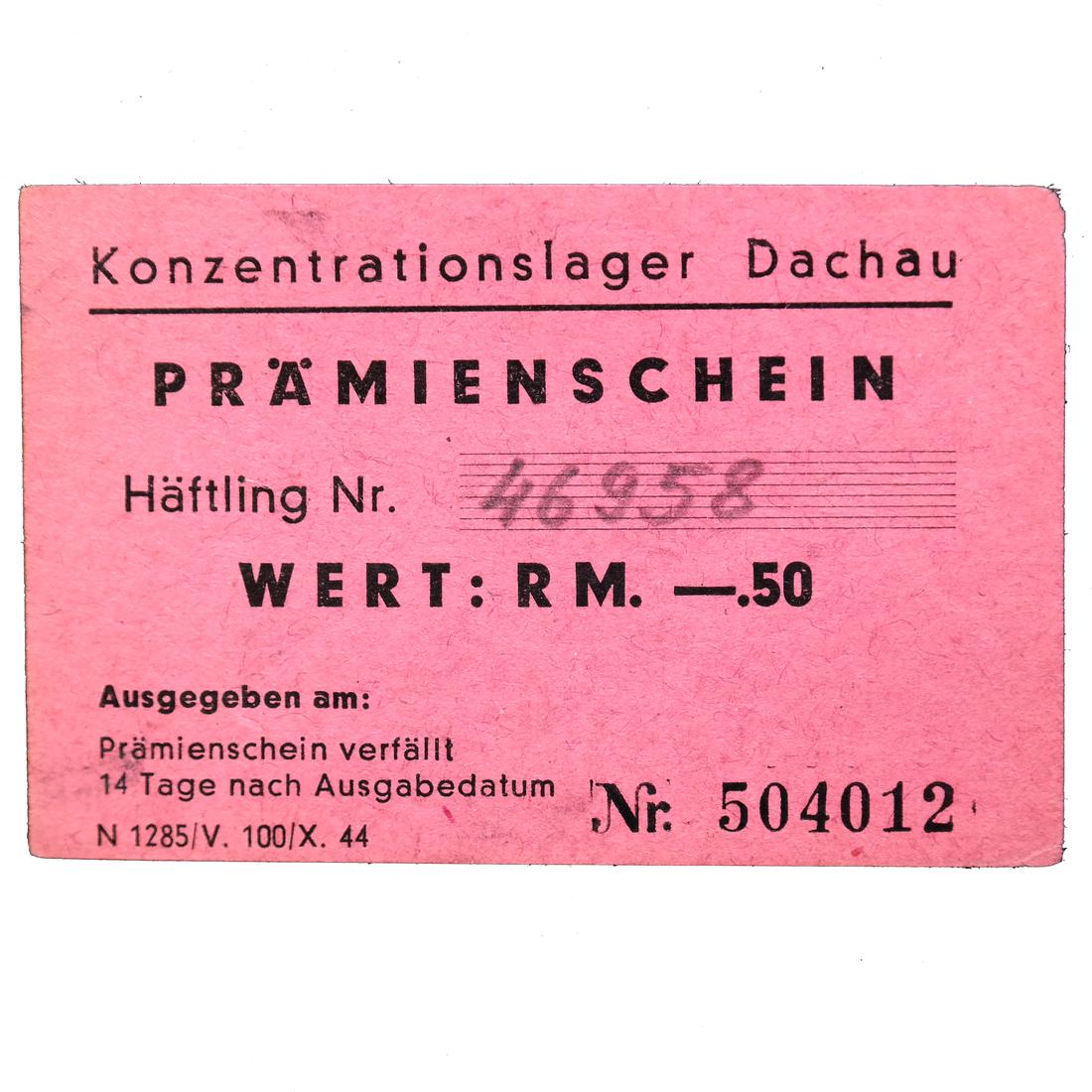 DACHAU CONCENTRATION CAMP 50PF COUPON/NOTE (1 of 5)