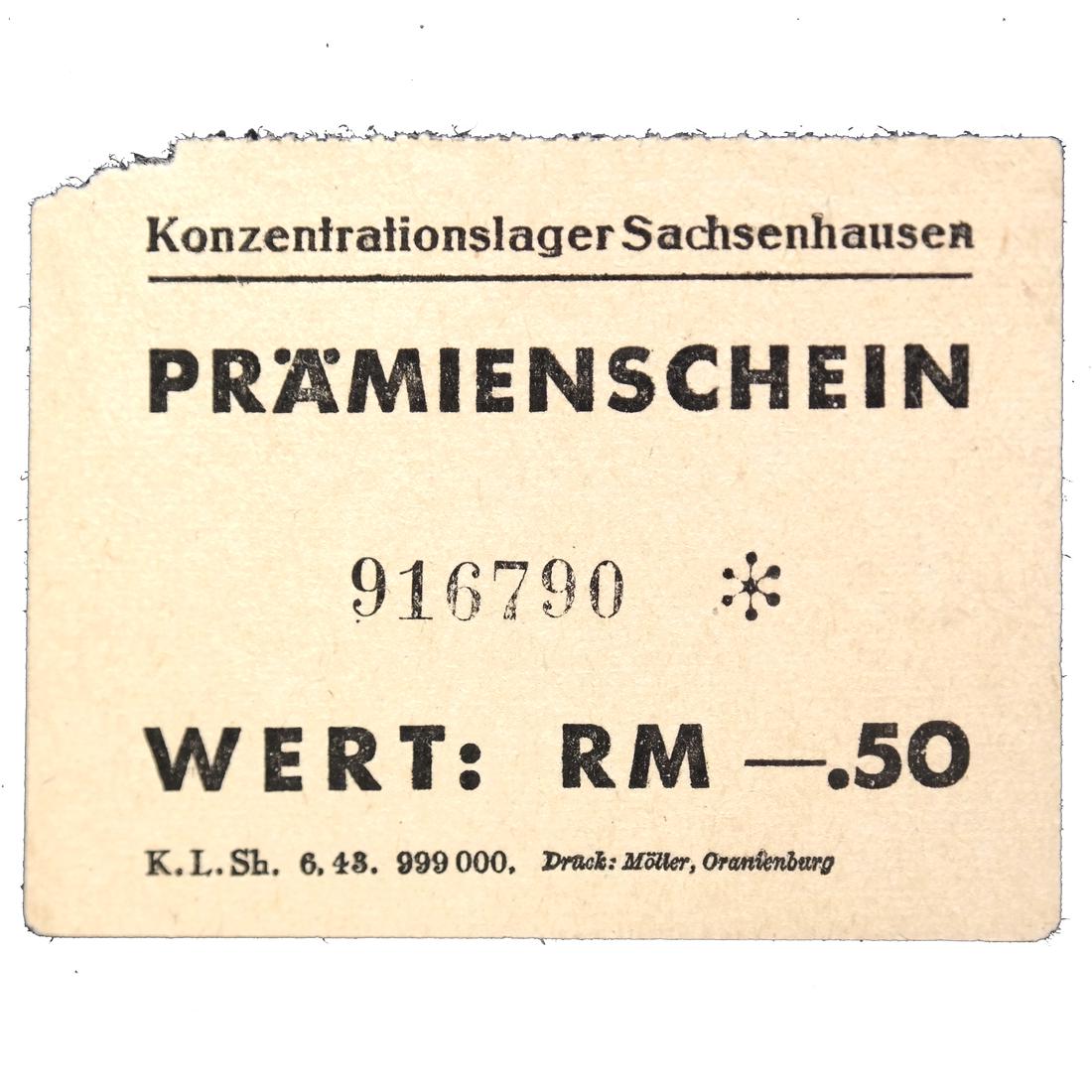 SACHSENHAUSEN CONCENTRATION CAMP 50PF COUPON/NOTE (1 of 4)