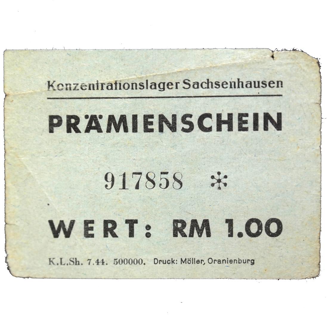 SACHSENHAUSEN CONCENTRATION CAMP 1RM COUPON/NOTE (1 of 4)