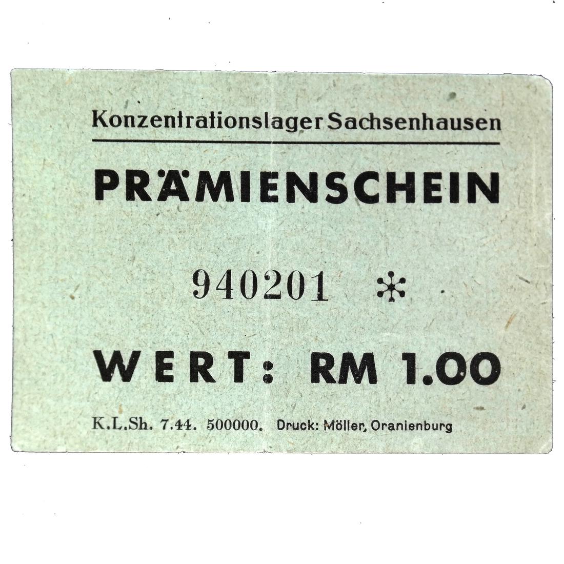 SACHSENHAUSEN CONCENTRATION CAMP 1RM COUPON/NOTE (1 of 4)