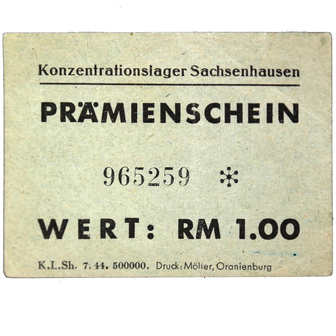 SACHSENHAUSEN CONCENTRATION CAMP 1RM COUPON/NOTE (1 of 4)