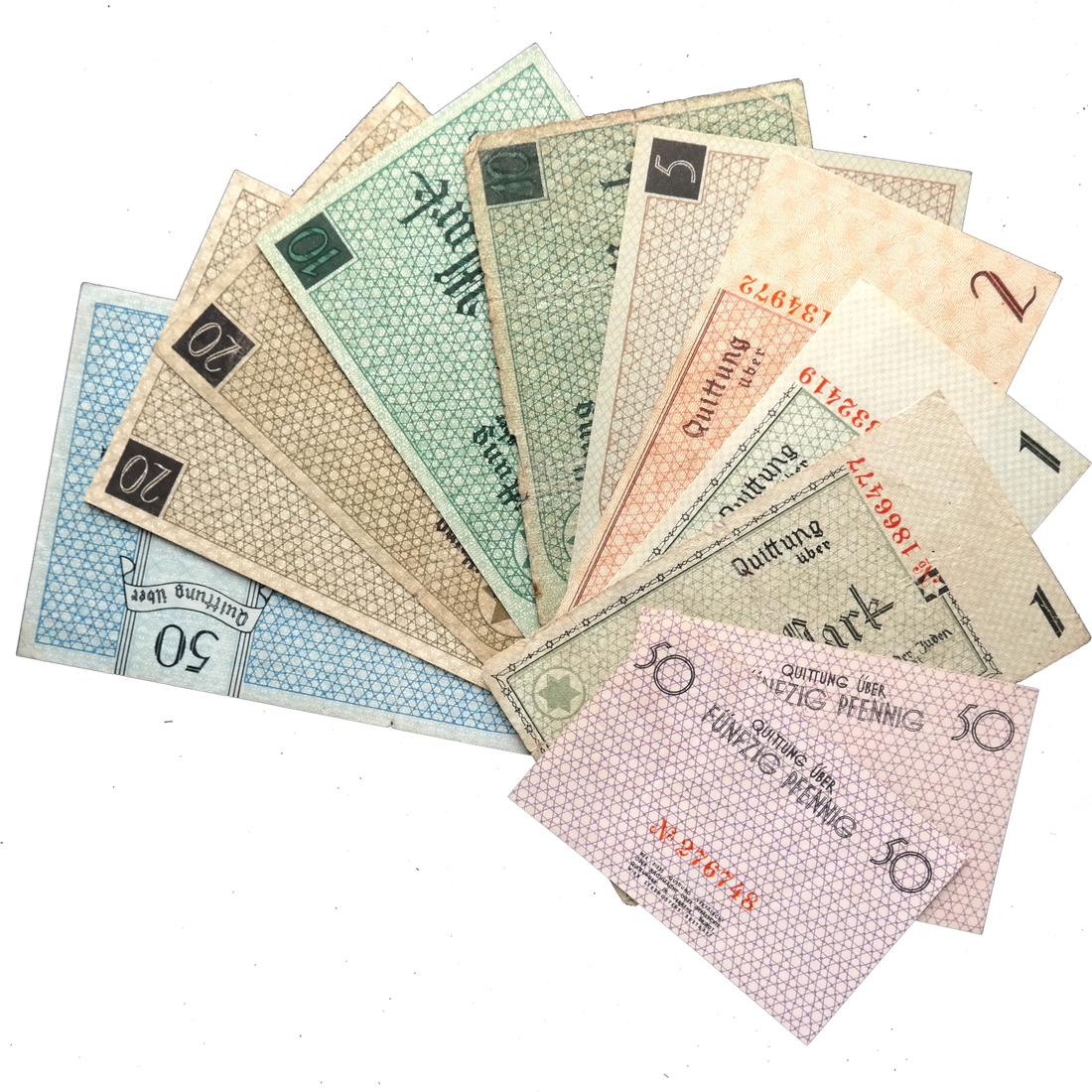 LITZMANNSTADT LODZ JEWISH GHETTO 1940 50pf-50M NOTES (1 of 19)