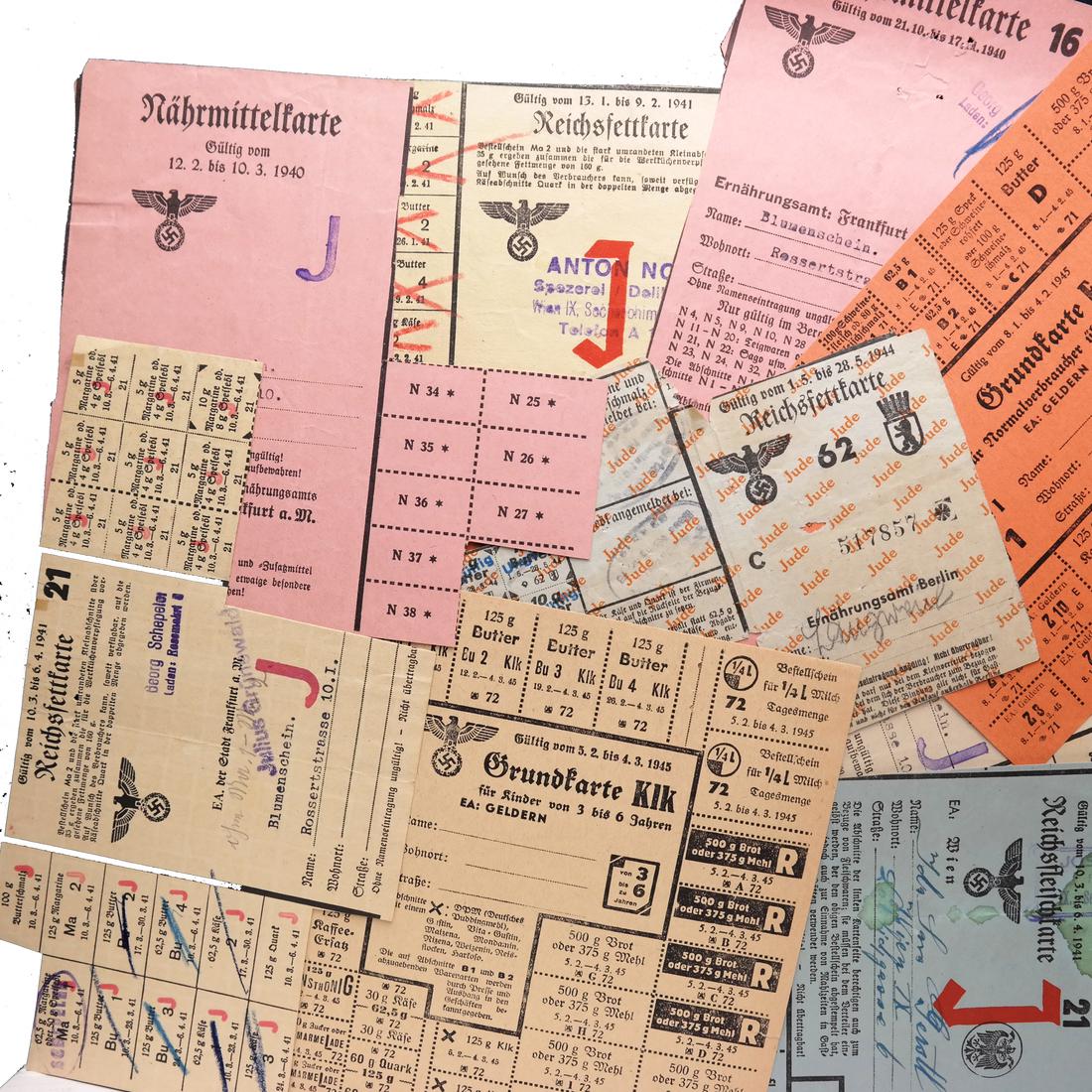 GERMANY WORLD WAR II JEWISH RATION CARDS/COUPONS (1 of 9)