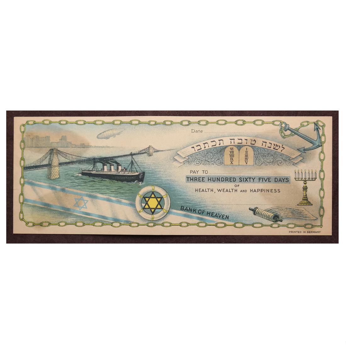 GERMANY 1920S JEWISH BANK OF HEAVEN FANTASY CHECK (1 of 9)