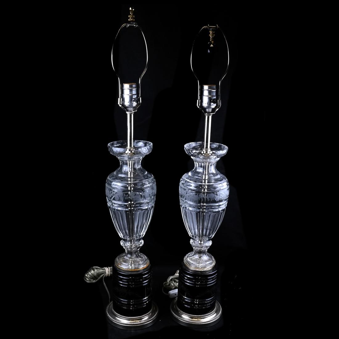 Pair of Etched Glass Table Lamps (1 of 3)