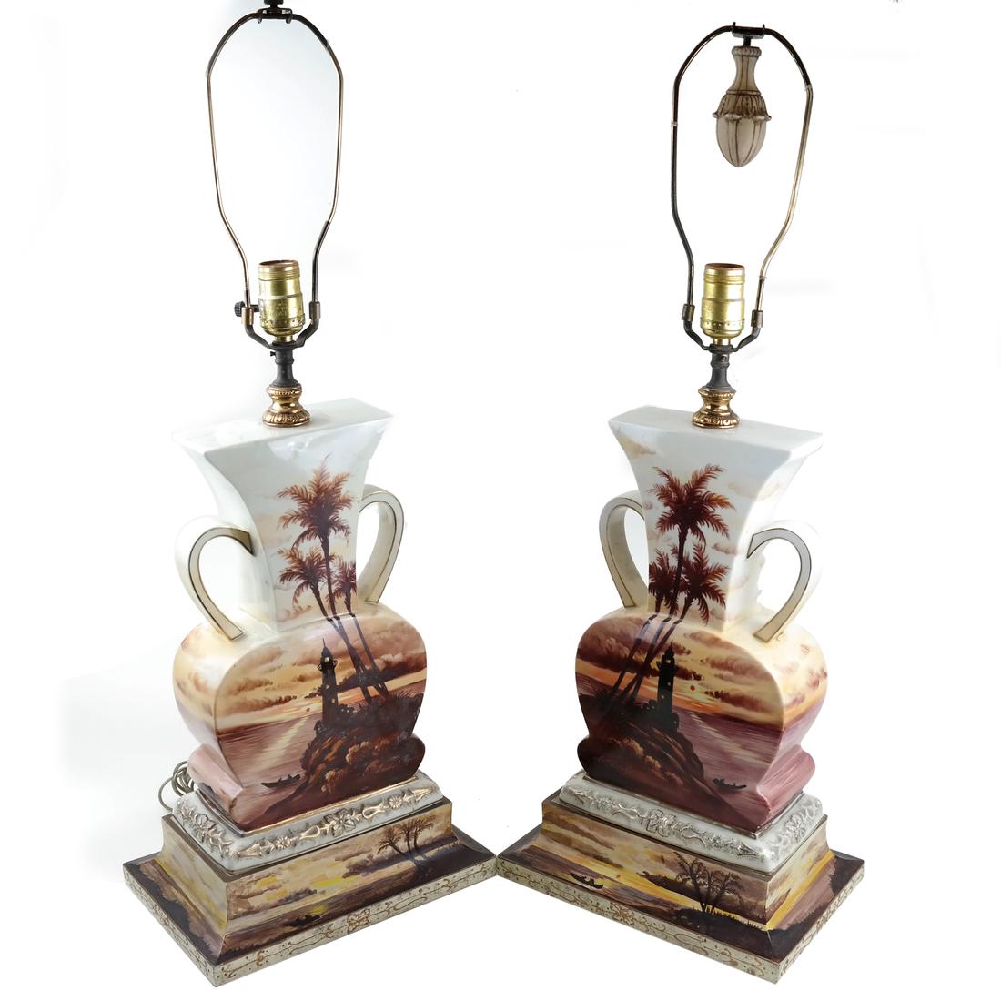 Pair of Decorated Ceramic Lamps (1 of 7)