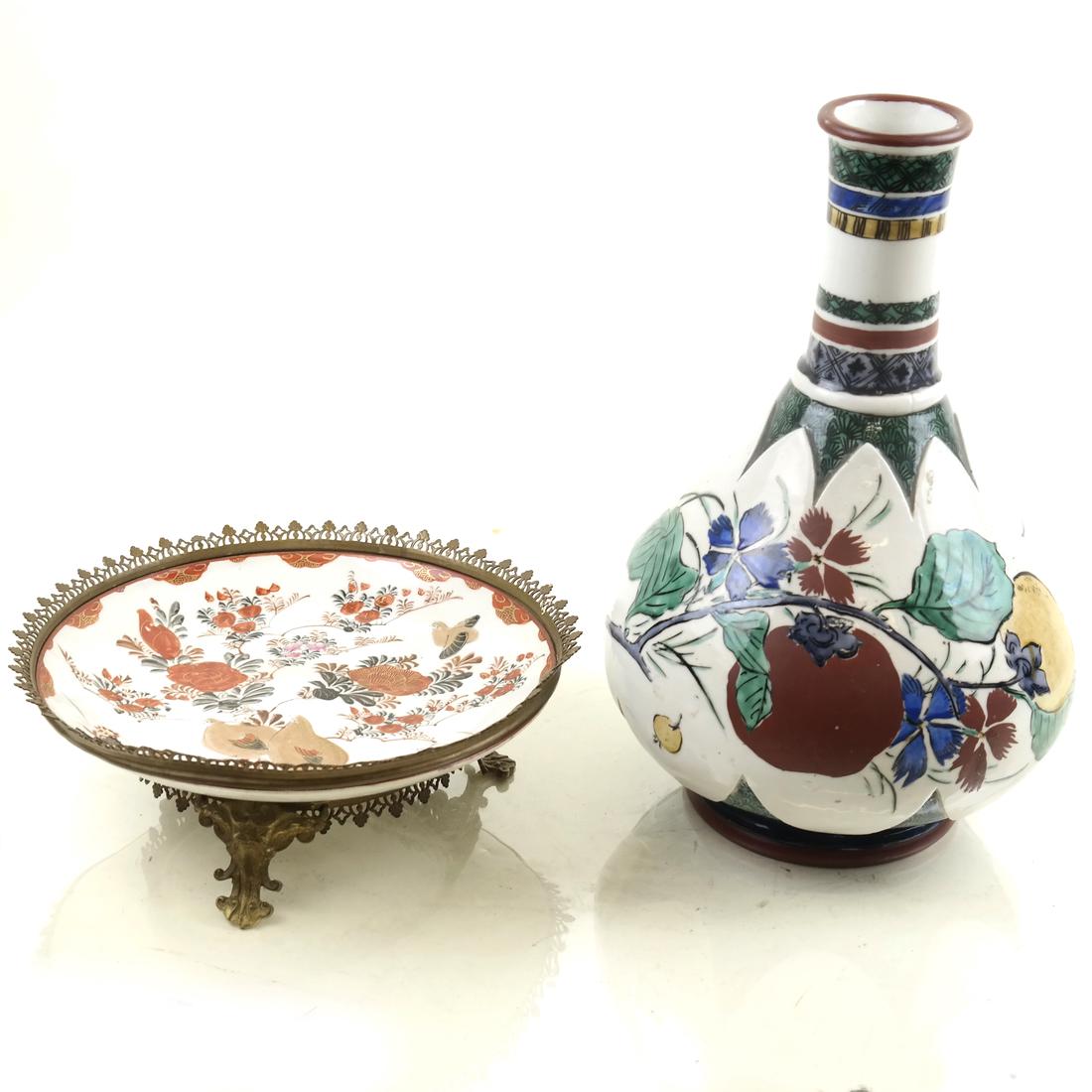 Japanese Kutani Ceramic Vase & Dish (1 of 8)