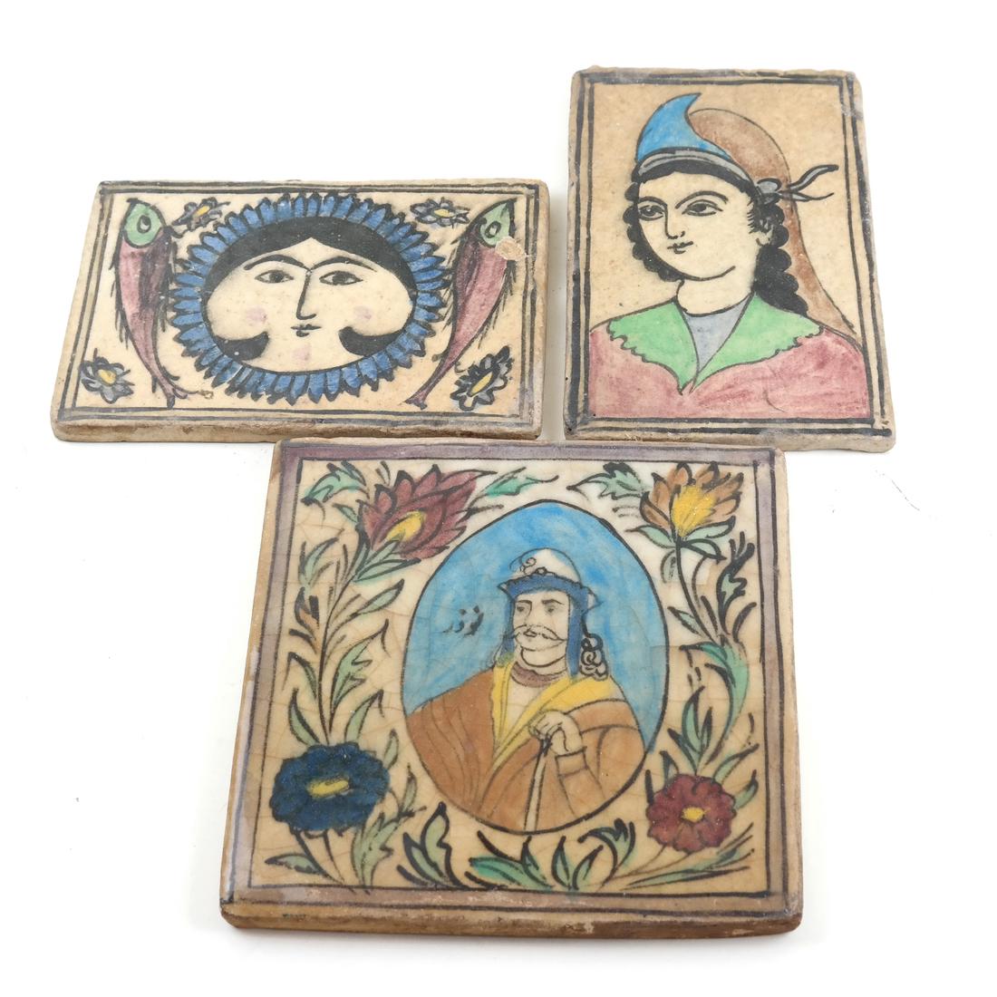 Three Persian Decorated Ceramic Tiles (1 of 6)