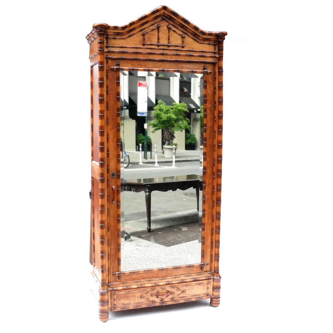 Antique Bamboo and Mirrored Armoire (1 of 10)