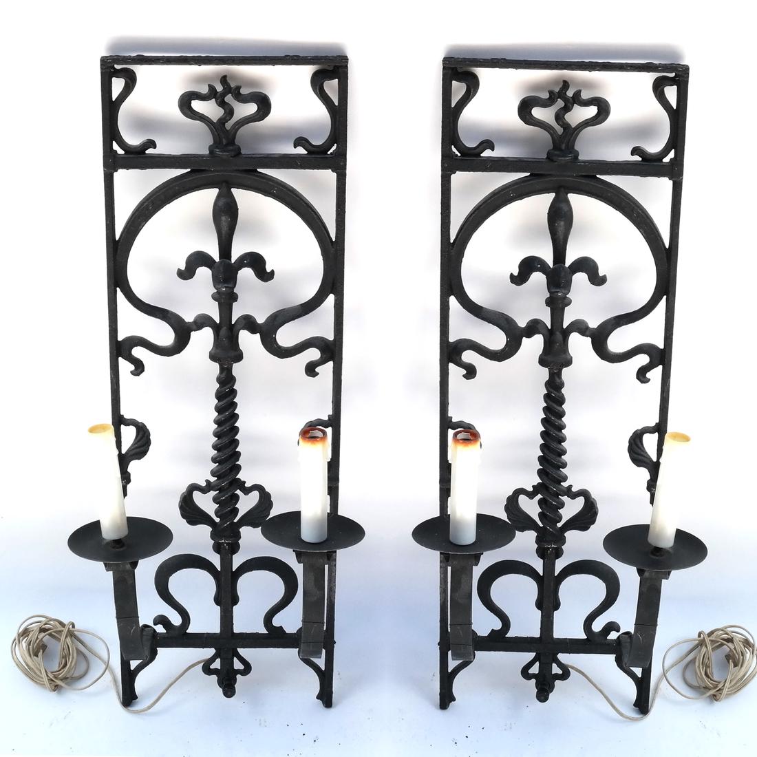 Pair of Two-Light Iron Sconces (1 of 6)