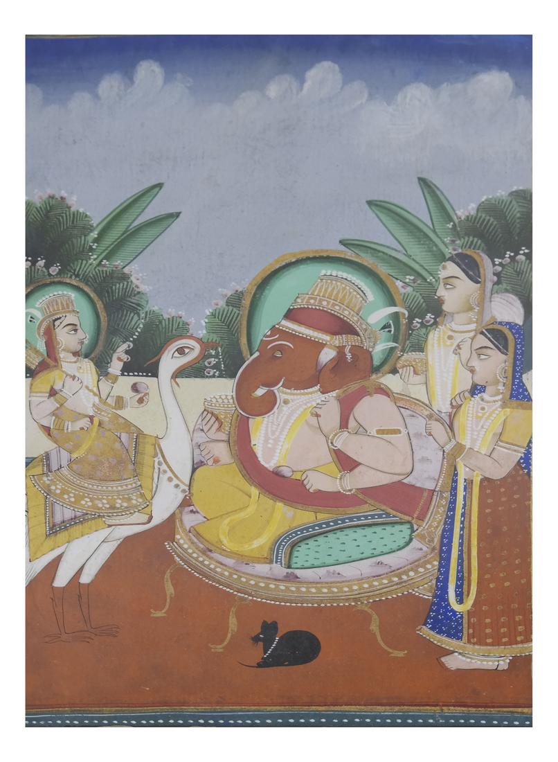 Indian Framed Gouache on Paper (1 of 6)