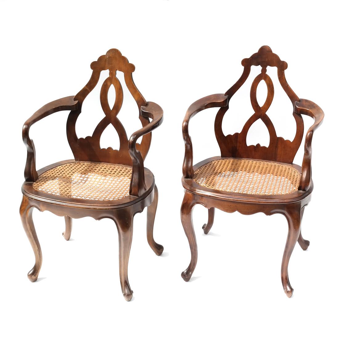 Pair Baroque-Style Caned Armchairs (1 of 6)