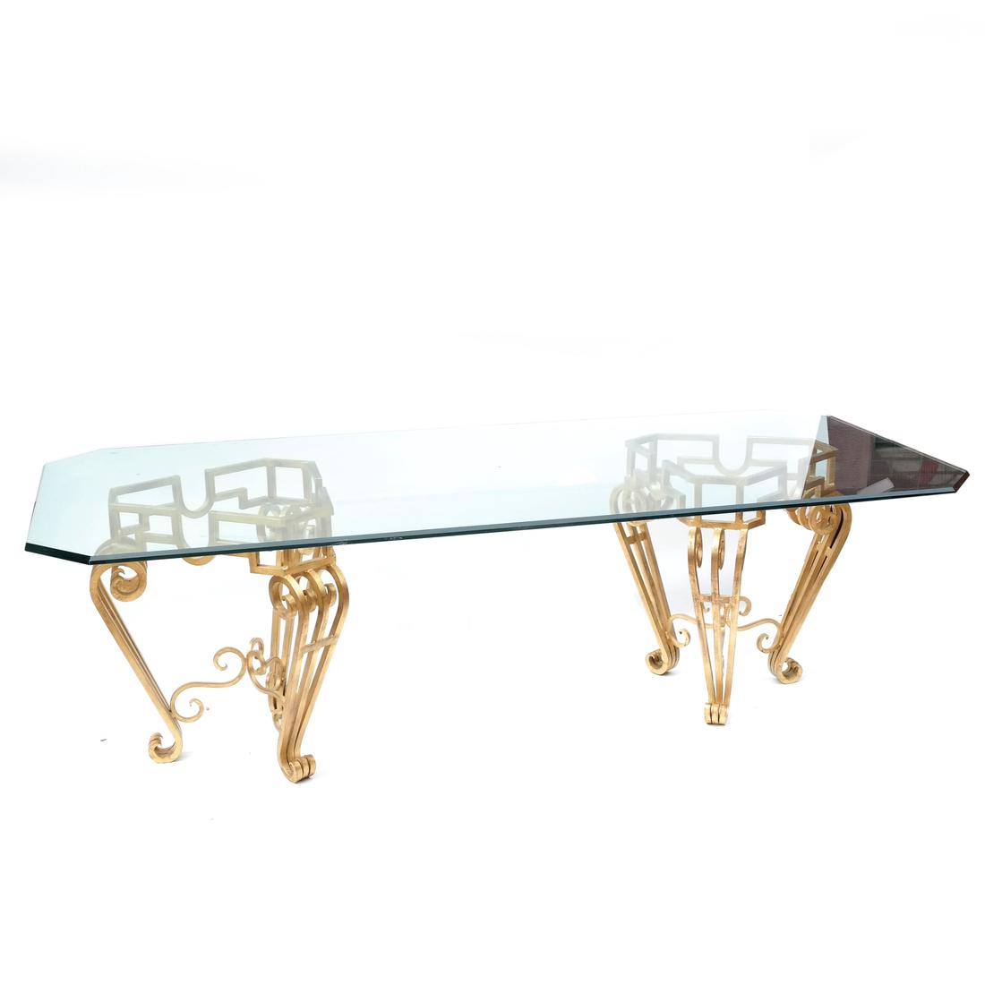 Modern Gilt Steel Glass-Top Dining Table (1 of 7)