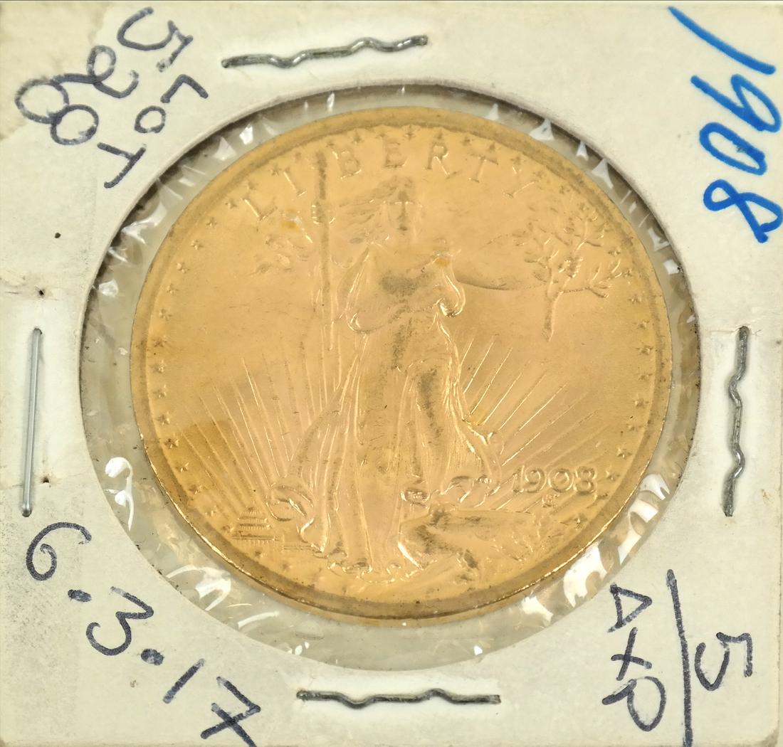 U.S.: Gold $20 Liberty Coin, 1908 (1 of 3)