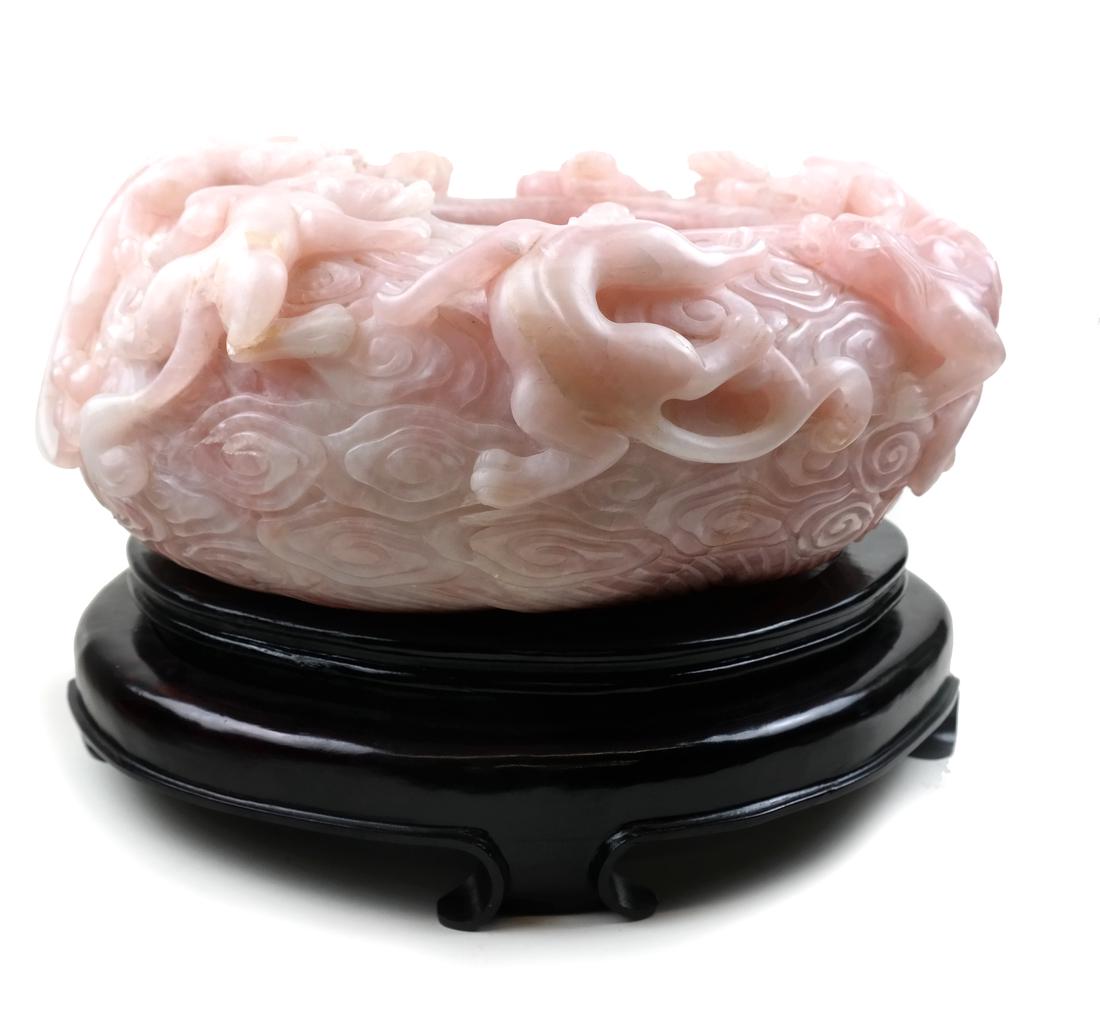 Chinese Ornate Rose Quartz Bowl (1 of 8)
