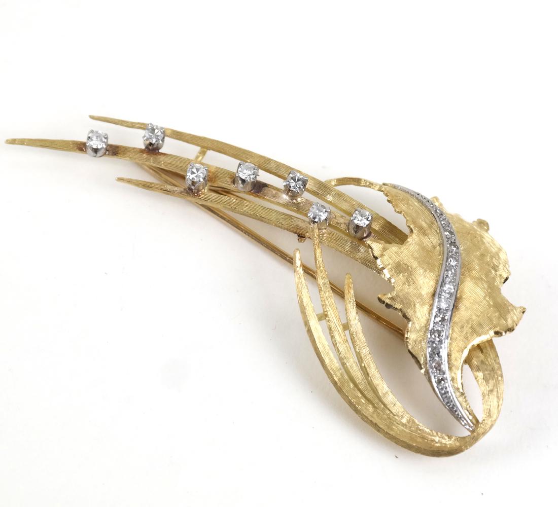 18K Yellow Gold and Diamond Leaf-Form Brooch (1 of 5)