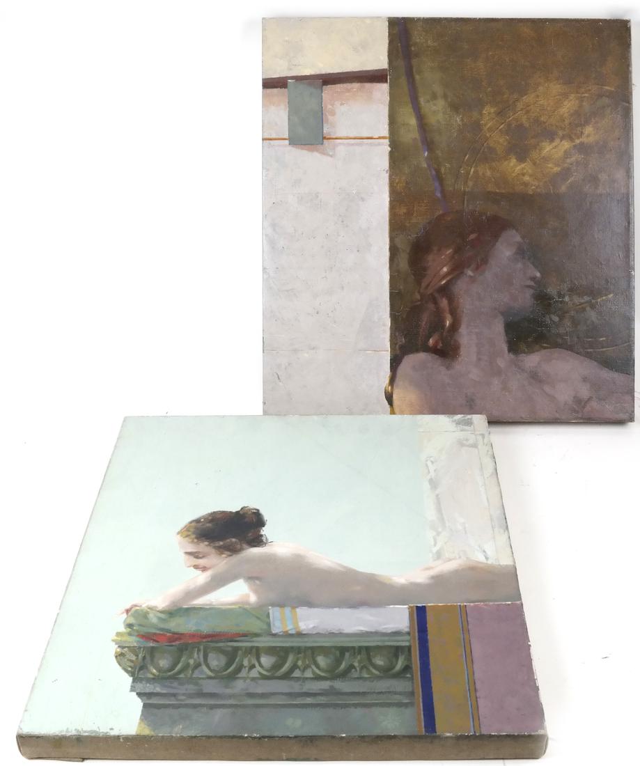 Two Unframed Works of Women: Comprises: A study of a reclining nude woman and a partial nude study of a woman. Both are unsigned. Dimensions: 18.50 " H x 17.00 " W; 17.50 " H x&n